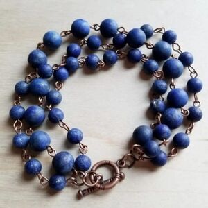 Blue Frosted Lapis Triple Strand Beaded Bracelet
